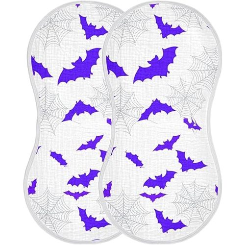 Burbuja Purple Bats Muslin Baby Burp Cloths, Soft & Absorbent Cotton Burping Rags for Newborn Boys & Girls, 2 Pack