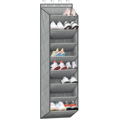 SLEEPING LAMB Over The Door Shoe Organizer for Closet with Large Deep Pockets, Narrow Shoe Rack for Door Hanging Boots Storage, Grey