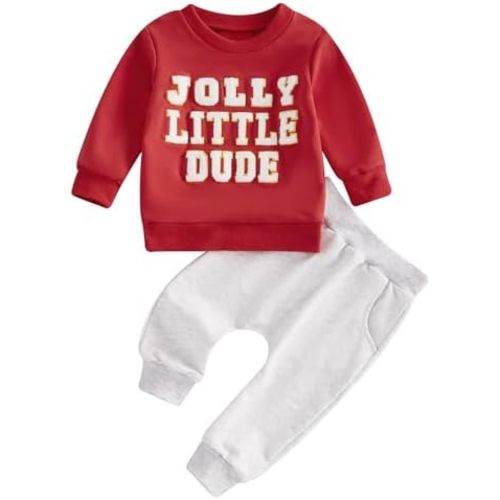 Madjtlqy Toddler Baby Boy Christmas Outfits Long Sleeve Pullover Sweatshirts Jogger Pants Xmas Infant Fall Winter Clothes
