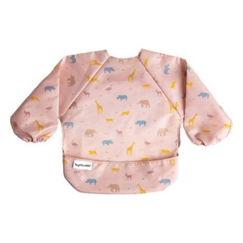 Tiny Twinkle Mess-Proof/Waterproof Long-Sleeve Baby Bib, Machine Washable Smock for Eating (Petite Safari, Large 2-4 Years)