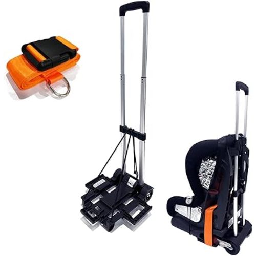 Car Seat Travel Cart for Airport - Carseat Roller for Traveling. Extendable Base Plate, Foldable, storable, and stowable Under Your Airplane seat or Over Head Compartment.