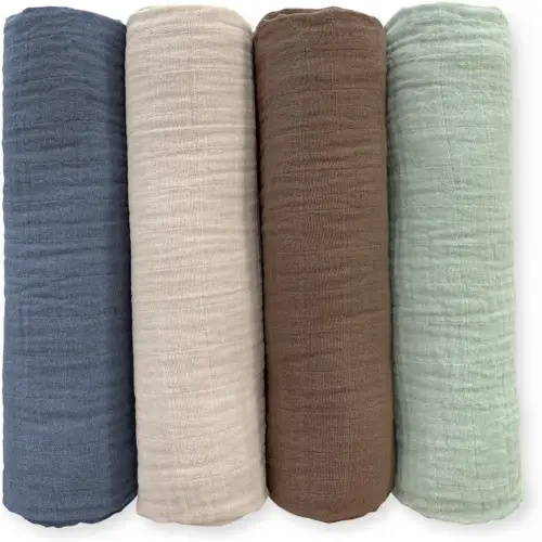 SwaddleDesigns Cotton Muslin Swaddle Blankets for Baby Boy & Baby Girl, Set of 4, Neutral Receiving Blankets for Newborn, Baby Registry & Gift, 46x46 inches, Coastal
