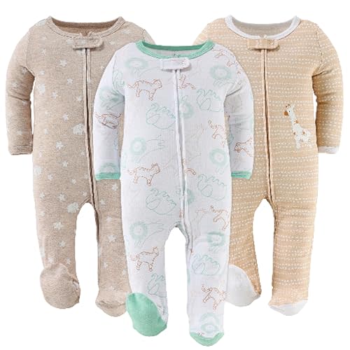 The Peanutshell Baby Sleeper Set for Newborns (3-Pack) - Newborn Baby Boy & Girl Sleepers, Soft Cotton Footed Pajamas with Zipper - Serene Safari