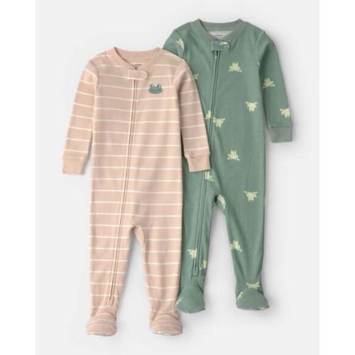 Baby 2-Pack Frog 100% Cotton Snug Fit 1-Piece Pajama - Green/Tan | Carter's - 12M