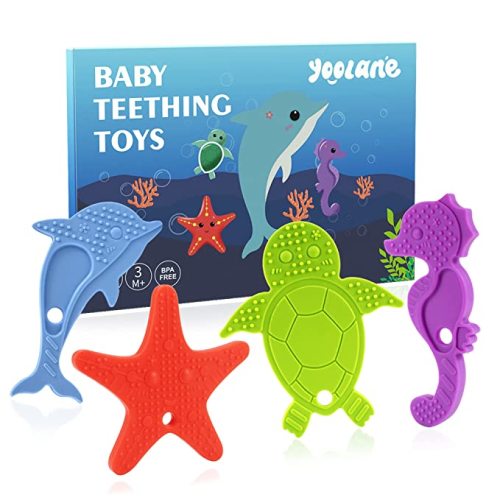 Baby Teether [Original] - Silicone Teething Toys for Babies, Ocean Sea Animals Shape Teething Relief Chew Toy | Stuff Essential and Gift for Toddler Infant Boy Girl 3+ Months | 4 Pieces