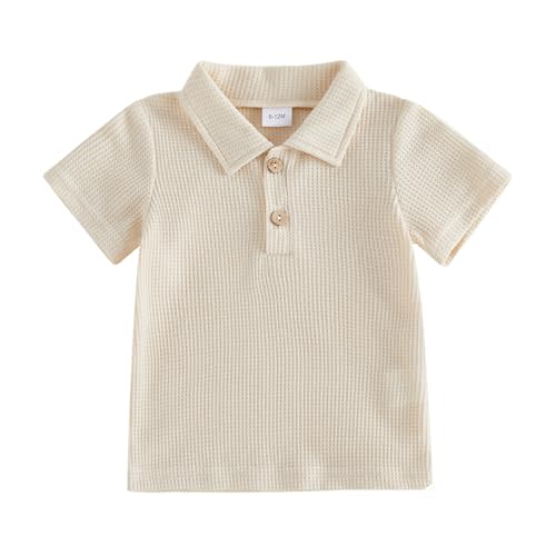 Toddler Boy Shirts Short Sleeve Stripe/Solid Color Button T-Shirt Tee Baby Boy Waffle Polo Shirt Summer Clothes