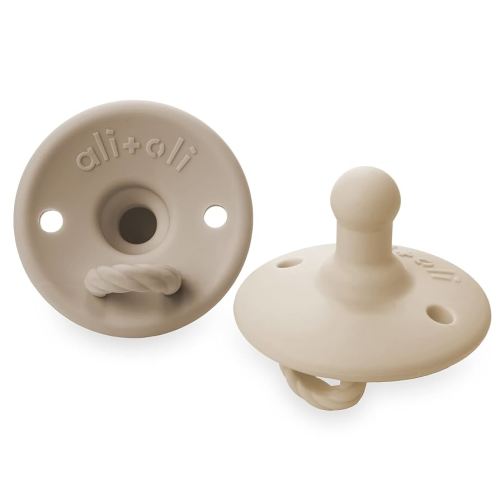 Ali+Oli Pacifier for Baby (2-pk) Set Original Round (Oat-Coco) Concaved Shield Newborn Pacifiers, BPA-Free Silicone Baby Pacifier Set, Baby Binkies, Chupones para Bebes