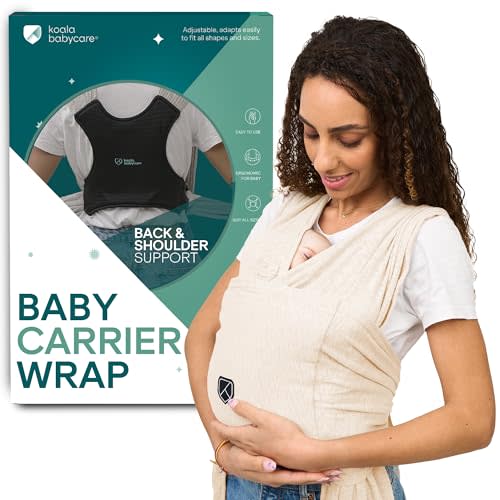 Koala Babycare Baby Carrier Wrap, Easy to Wear As a T-Shirt - Original Baby Carrier Newborn to Toddler - Sling One Size Fits All - Baby Wraps Carrier Up to 22lbs (Beige)