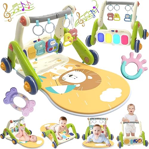 Baby Play Mat Walker, Multifunctional Baby Activity Center with Kick and Play Piano Gym for Baby 0-3-6-9-12 Months, Tummy Time Mat for Walker for Baby Girl boy 6-12 Months(Green)