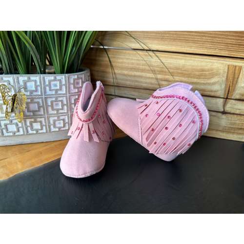 Pink Baby Cowgirl Boots: Rhinestone Fringe Infant Shoes