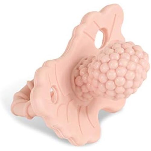RaZbaby RaZberry Silicone Teether Pacifier – Teething Relief for Infants, Food-Grade, BPA-Free, Hands-Free Design, Natural Berrybumps Fruit Texture for Sensory Development, Freezable – Pink