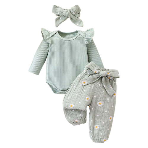 Splozh Newborn Baby Girls Clothes Outfits Girl Clothes Rib Knit Romper Daisy Print Pants Headband Baby Clothes for Girls Light Green,0-3 Months - Walmart.ca