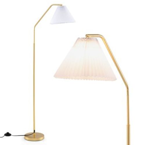 Costway 66” Arc Floor Lamp with Adjustable Lamp Head, Pleated Lampshade & Foot Switch