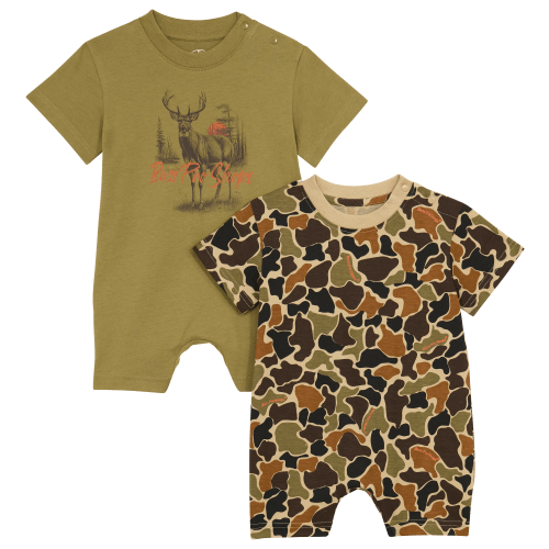 Bass Pro Shops Deer Print and Camo Short-Sleeve Romper 2-Piece Set for Babies - Camo - 3 Months