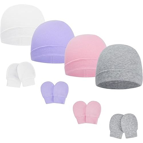 Century Star Cotton Baby Hats and Mittens Unisex Infant Beanie Caps Baby Boys Grils Hats No Scratch Newborn Hospital Hat