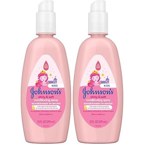 Johnson's Baby Spray acondicionador brillante y suave sin desgarros, sin parabenos ni sulfatos con aceite de argán y proteínas de seda para cabello de niños pequeños, hipoalergénico, 10 onzas líquidas