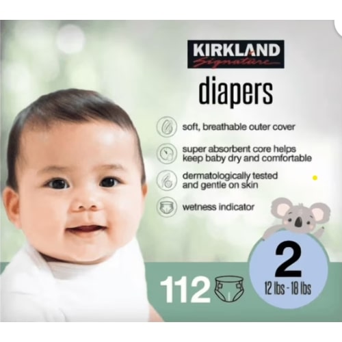 Kirkland Signature Pañales Talla 2 (12 lbs+) 112 Unidades