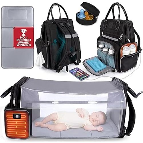 Award-Winning Baby Diaper Bag Backpack with Changing Station – Large Multifunction Waterproof Diaper Bag, Heated Bottle Pockets, Travel Baby Organizer Mom & Dad, Premium Baby Essentials, Gift