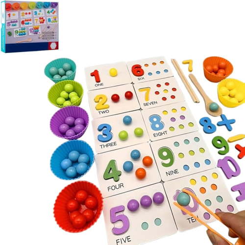 Montessori Arithmetic Math Toy Set – Silicone Digital Learning with Beads, Chopsticks & Spoons, Montessori Math Beads Counting Toy, Educational Bead