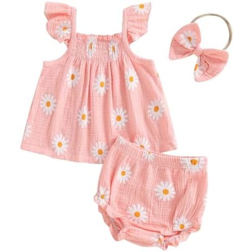Mubineo Baby Girl Summer Clothes Cute Ruffle Tops Dress Shorts Outfits Set Infant Toddler Shrit Bloomers Princess Outfit