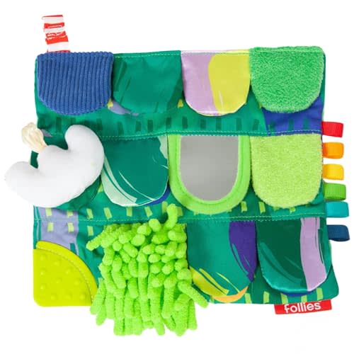 Follies The Sensory Garden Baby Stroller and Tummy Time Toy - Portable Baby Toy - Crinkles, Mirror & Textures, Montessori-Inspired Infant Toy, Washable & Non-Toxic