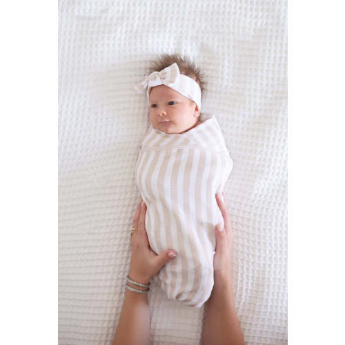 Latte Stripes Bamboo Waffle Oversized Swaddle Blanket | Caden Lane