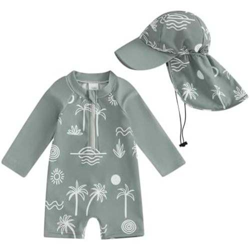 Hnyenmcko Baby/Toddler Boy Rash Guard Swimsuit Long Sleeve One Piece Zipper Swimwear Sunsuit Infant Bathing Suit Beachwear