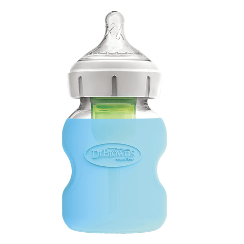 Dr. Brown's Options+ Wide-Neck Glass Bottle Sleeve, 100% Silicone, Blue, BPA-Free, 5 oz, 1-Pack