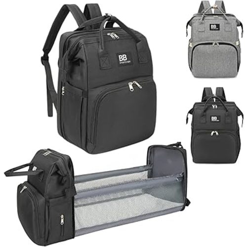 Diaper Bag Backpack with Changing Station – Large Waterproof Baby Bag for Moms & Dads, Pañaleras para Bebe, Multifunctional Diaper Backpack for Baby Girl, Travel Essentials (Black)