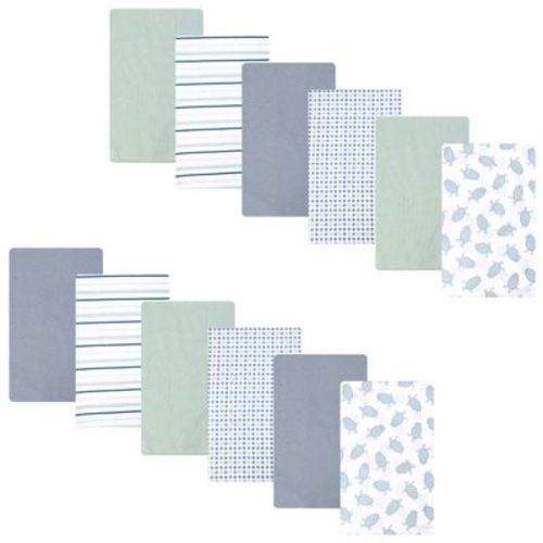 Hudson Baby Infant Cotton Poly Flannel Burp Cloths Bundle 12-Pack, Little Sea Turtle, One Size