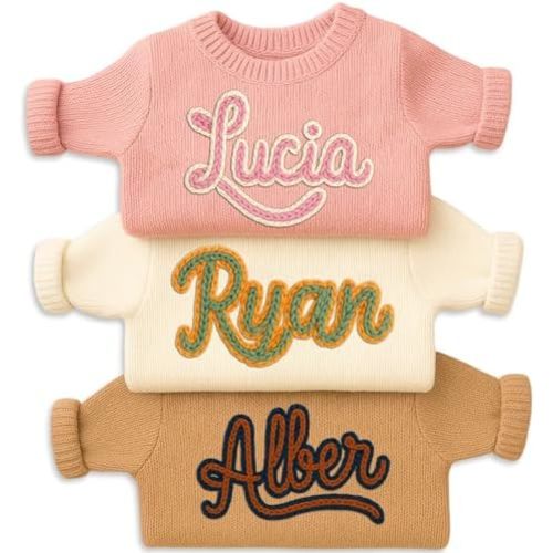 Love Signal Personalized Baby Sweater with Name, Custom Newborn Infant Hand-Embroidered Outfit, Gift Christmas, Baby Shower