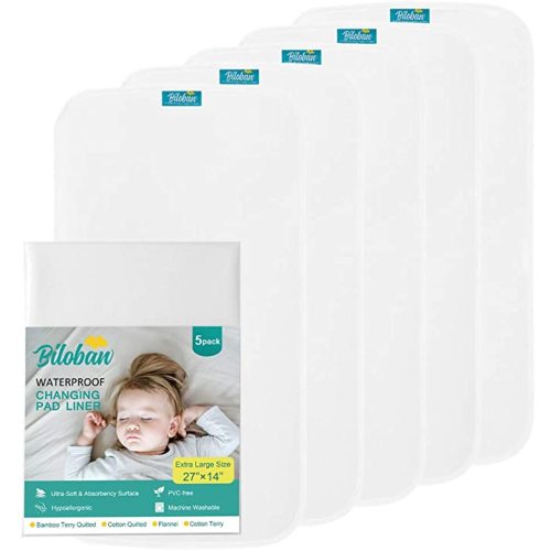 Biloban Changing Pad Liners 100% Waterproof (3 Count), Machine Washable & Dryer and Super Soft, Extra Large 28" X 15" Flannel Baby Diaper Changing Pad Liner, White