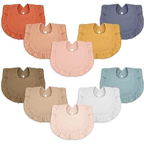 10 Pcs Baby Muslin Bibs Drool Bandana Soft Adjustable Baby Cotton Bibs for Newborn Baby Girl Boy Toddlers Infants Teething