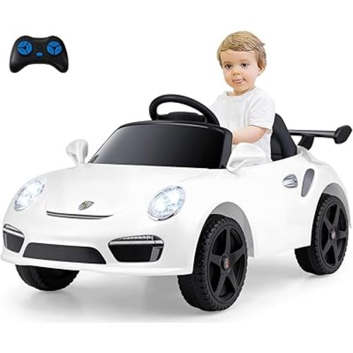 Licensed RUF Porsche 12V Ride on Car by INFANS, Electric Vehicle Battery Powered with Remote Control, Headlight, Bluetooth, Power Display, 4 Wheeler Toys for Kids Girls Boys, White