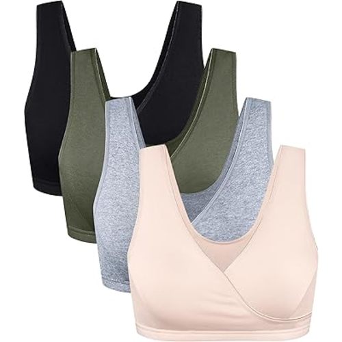 CAKYE 4 Pack Nursing Sleep Bras for Maternity and Breastfeeding Comfort Cotton Bralette