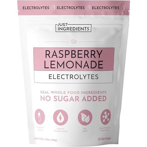 JUST INGREDIENTS Raspberry Lemonade Electrolytes Drink Mix - Coconut Water, Essential Minerals - 30 Servings