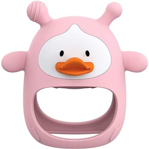 Teething Toys for Babies 0-6 Months, Never Drop Silicone Baby Teether, Hand Pacifier for Sucking Babies, Soothing Pain Relief, Best Chew Toy for Teething Baby, Teething Mitten for New Born - Pink