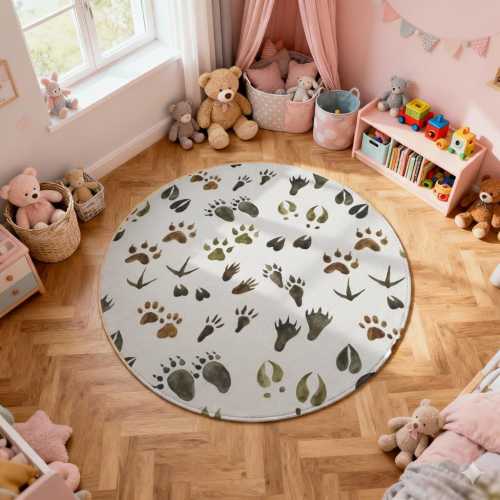 Animal Footprint Kids Rug: Round Montessori Play Mat