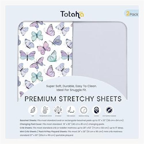 TotAha Pack n Play Sheets Mini Crib Sheets Mattress Sheets Super Stretchy Silky Comfort