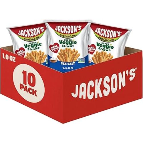 Jackson’s Super Veggie Straws™ (Sea Salt, 1 oz, Pack of 10) – Gluten Free, Vegan, Snacks for Kids & Adults – Made with Avocado Oil – Allergen-friendly, Veggie Straws Individual Bags