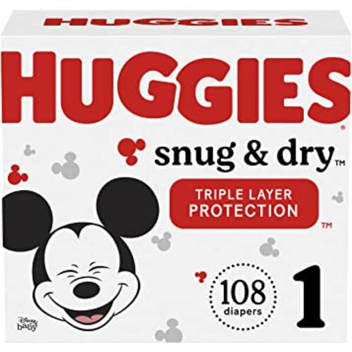 Huggies Snug & Dry Baby Diapers, Size 1 (8-14 lbs), 108 Ct, Newborn Diapers