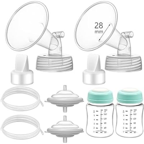 Pump Parts Compatible with Spectra S1/S2/9 Plus, Not Original Accessories, Full Set Replacements Include 28mm Flange, Duckbill Valve, Backflow Protector, Tubing and Bottle
