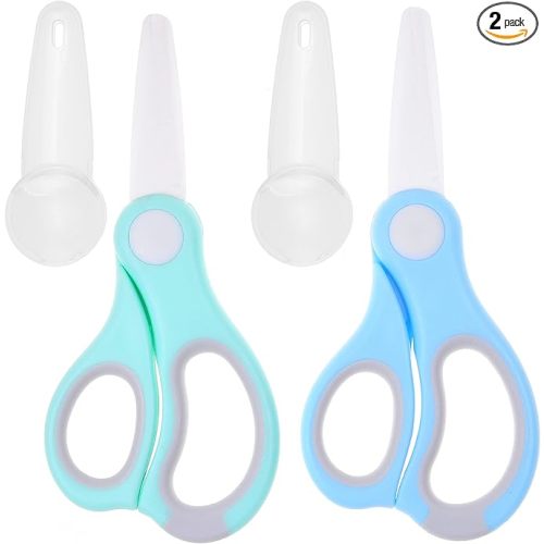 Ceramic Baby Food Scissors - Portable Shears - Healthy Food Cutter with Dust Cover and Storage Case - Cuts Meat, Chicken, Vegetables, Fruits (2-Pack)