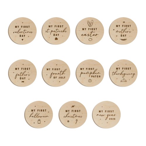 Baby's First Holiday Milestone Cards Bundle, My First Year, Milestone Marker Plaque, Baby Shower Gift, Newborn, Wooden Disc, Baby Photo Prop