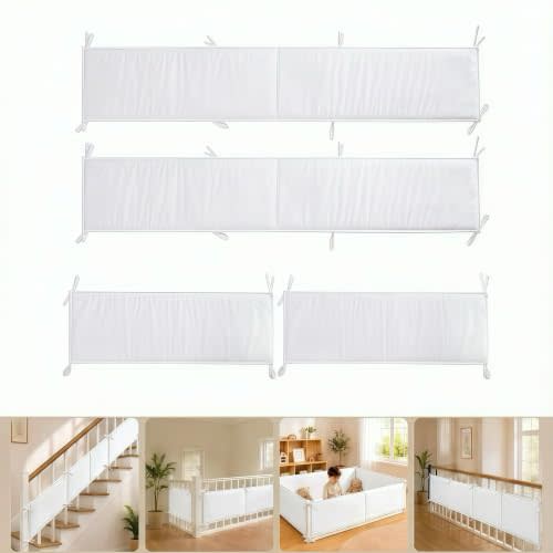 4 Pack Crib Rail Cover Sets, Full Surround Mesh Crib Rail Padding & Crib Teething Guard Rail Cover with Tie Straps, Foldable Crib Border Padding for Floor Beds, Stair Railings & Play Areas (white)