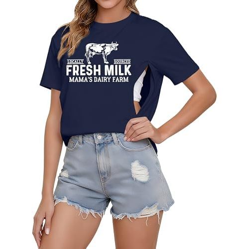 Nursing Shirts for Breastfeeding Women Friendly Zipper Nursing Shirt Casual Maternity Graphic Tees Top