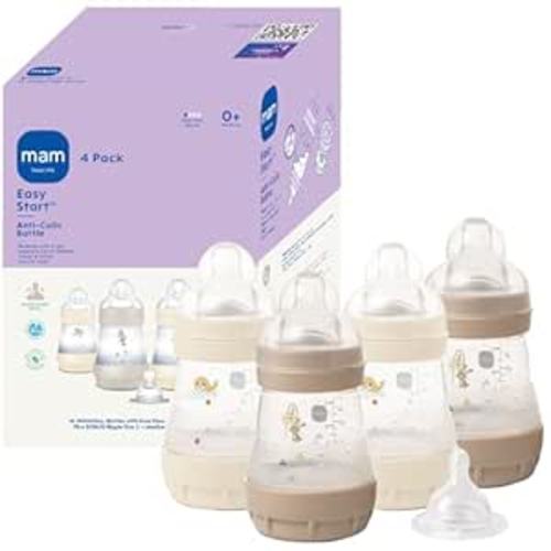 MAM 5oz Easy Start Anti-Colic Wide Neck Vented Baby Bottle, Slow Flow Breastfeeding-Like Nipple,Reduces Colic Gas & Reflux, Easy Clean, BPA Free,0+ Months, Made in Europe, 4 Pk Unisex
