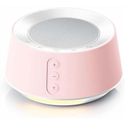White Noise Sound Machine with 20 Soothing Sounds, 10 Colors Night Light Sleep Machines Home Office Travel, 5 Timers and Memory Feature Sound Machine for Nursery Baby Kids Adults, Pink