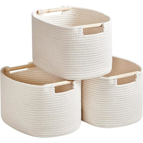 3 Pack Storage Basket for Cabinet and Toy Organization - 13"x9.8"x8.7" Baskets for Storage - Baby Toy Bin - Toy Storage Organizer - Ideal for Empty Gift Baskets to Fill-White