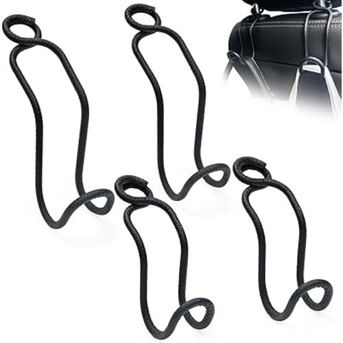 Idefair Car Headrest Hooks, 4 Pack Universal Car Hooks for Bag Purse Groceries, Heavy Duty Car Seat Back Storage Organizers Holds Up to 60LBS/Per Hook - Black Leather/2S+2L
